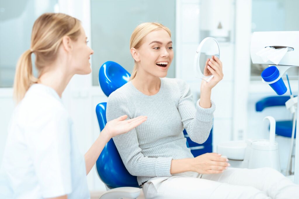 A woman getting cosmetic dentistry treatment